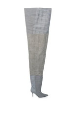 AZALEA WANG NEMY PLAID KITTEN HEEL THIGH HIGH BOOT