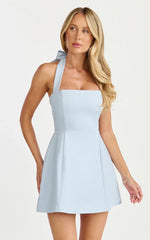 Dante Mini Dress - Halter Neck Tie Tulip Skirt Dress in Soft Blue
