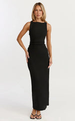 Liora Midi Dress - Boat Neck Side Twist Strap Midi Dress in Black