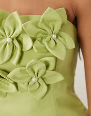 ASOS LUXE bandeau linen corsage detail mini dress in pistachio