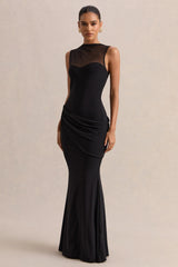 Lyssy | Black High-Neck Maxi Dress With Mesh-Detail