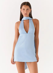 Alicia Satin Halter Mini Dress - Pale Blue