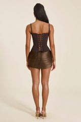 The Everly Lace Up Corset Top in Brown