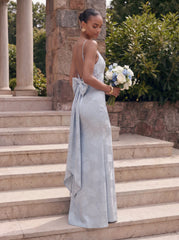 Satin Plunge-Neck Maxi Dress With Asymmetric Drop-Waist
