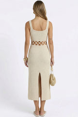 Bali Square Neck Sleeveless Crochet Midi Dress