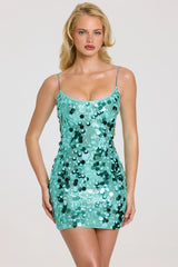Embellished Mini Dress in Seafoam Green
