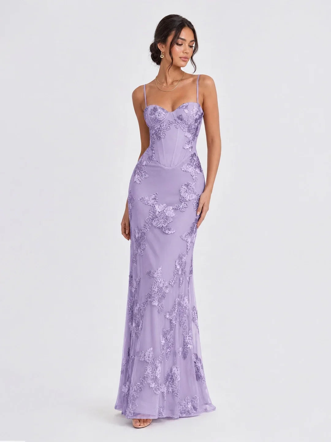 3D Floral-Embellished Corset Gown