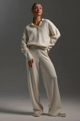 Polo Knit Pullover and Wide-Leg Pants Set