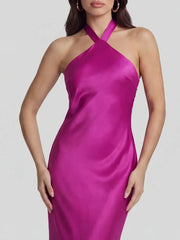 Low Cross Back Halter Maxi Dress