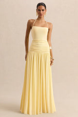 Nicolette | Lemon Square-Neck Maxi Dress With Ruched-Detailing