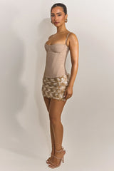 The Shimmi Sequin Micro Mini Skirt in Stone