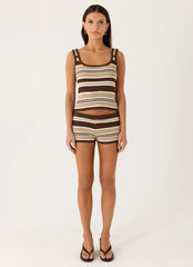 Helia Knit Mini Shorts - Chocolate Olive Stripe