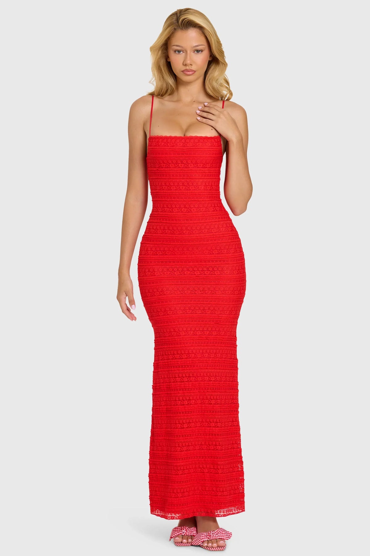 Lace Maxi Dress in Cherry