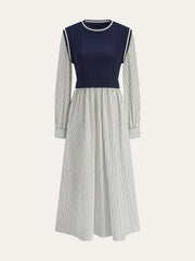 2 In 1 Cable-Knit Paneled Striped Midi Dress