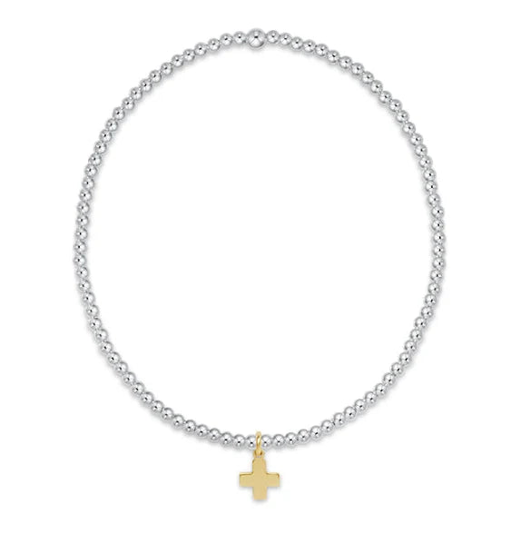 Classic Mixed Metal 2mm Bracelet - Signature Cross Small Gold Charm
