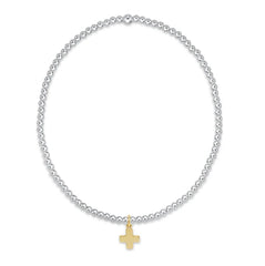 Classic Mixed Metal 2mm Bracelet - Signature Cross Small Gold Charm