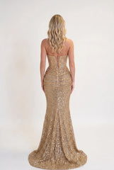 Megan | Glitter Mermaid Gold Maxi Dress
