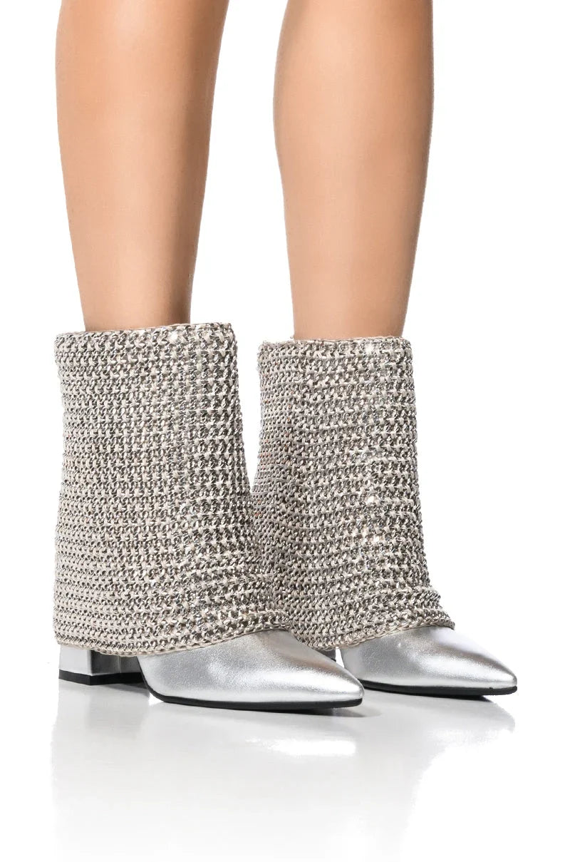AZALEA WANG HAVANNAH CHAIN COVERED BOOTIE IN SILVER