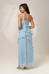Giselle One Shoulder Blue Ruffle Cocktail Dress