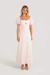 Felicia Soft Pink Puff Sleeve Maxi Dress