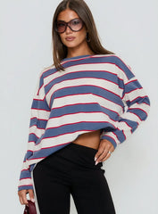 Horizon Long Sleeve Top Dusty Blue Stripe