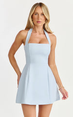 Dante Mini Dress - Halter Neck Tie Tulip Skirt Dress in Soft Blue