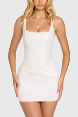 Embellished Corset Mini Dress in Ivory