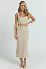 Bali Square Neck Sleeveless Crochet Midi Dress
