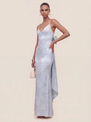 Satin Plunge-Neck Maxi Dress With Asymmetric Drop-Waist
