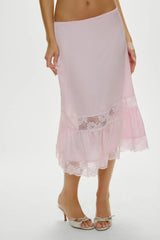 Hideaway Satin Slip Midi Skirt - Strawberries & Cream