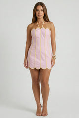 Lenny Scalloped Linen Halter Mini Dress