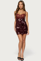 Airi Sequin Lacey Cupped Mini Dress