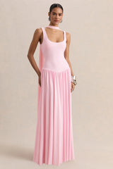 Aurina | Pink Square-Neck Maxi Dress With Scarf-Detail