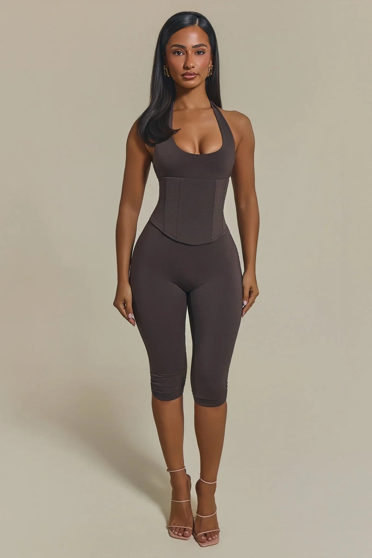 The Sandra Capri Jumpsuit in Brown