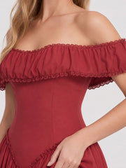 Off-Shoulder Corset Midi Dress