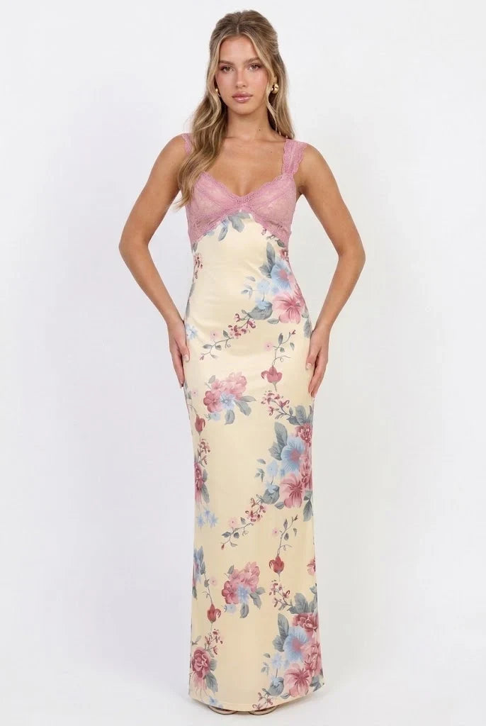 Sweet Tea Mesh Floral Maxi Dress