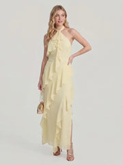 Halterneck Flowy Tiered Ruffle Maxi Dress