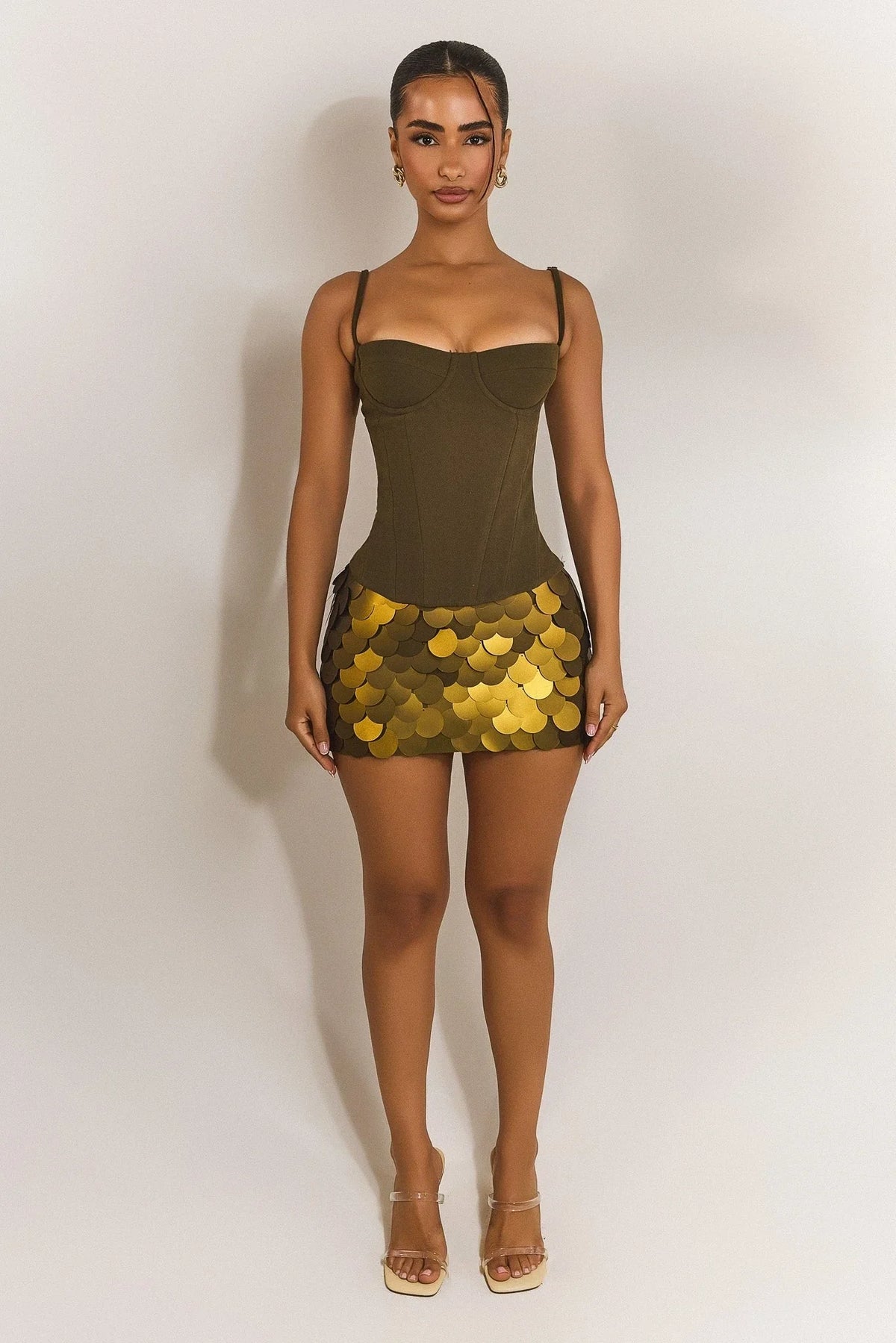 The Teyana Sequin Mini Skirt Olive Green