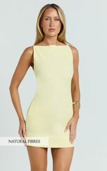 Winona Mini Dress - Boat Neck Smock Dress in Lemon