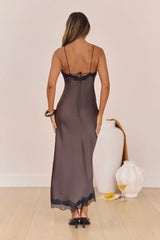 Feel The Moment Satin Maxi Dress Brown
