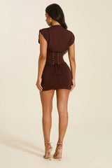 Sandra Corset Mini Dress in Brown