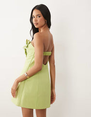 ASOS LUXE bandeau linen corsage detail mini dress in pistachio