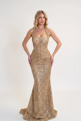 Megan | Glitter Mermaid Gold Maxi Dress
