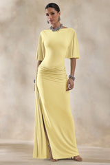 Emerelle | Lemon Wide-Neck Maxi Dress With Sash And Draped-Detailing