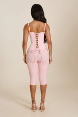 The Everly Lace Up Corset Top in Baby Pink