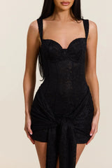 Tie Front Lace Mini in Black
