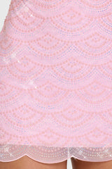 Embellished Square-Neck Mini Dress in Bubblegum Pink