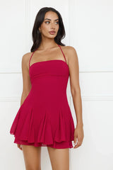 Celestial Kiss Halter Mini Dress Red