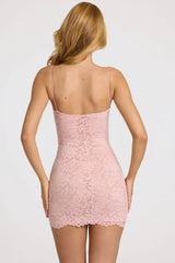 Scalloped-Lace Mini Dress in Blush Pink