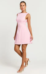 Arisa Mini Dress - High Neck Backless Dress in Pink